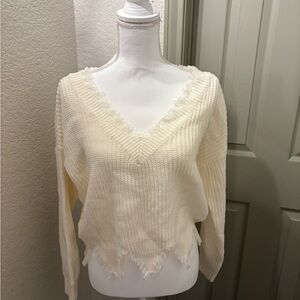 Chic Cream V-Neck Sweater for Women